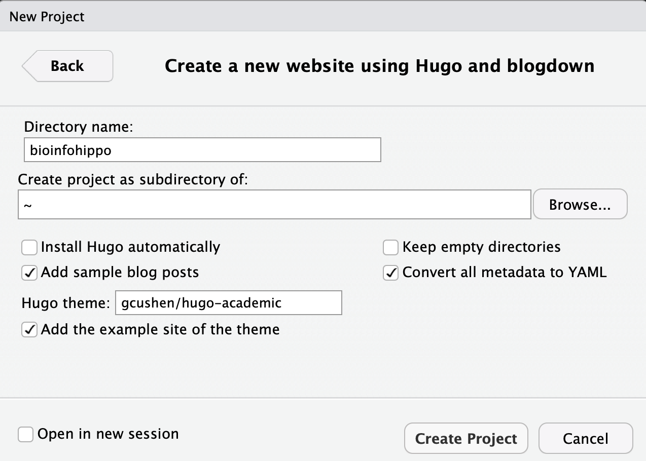 create new Blogdown project